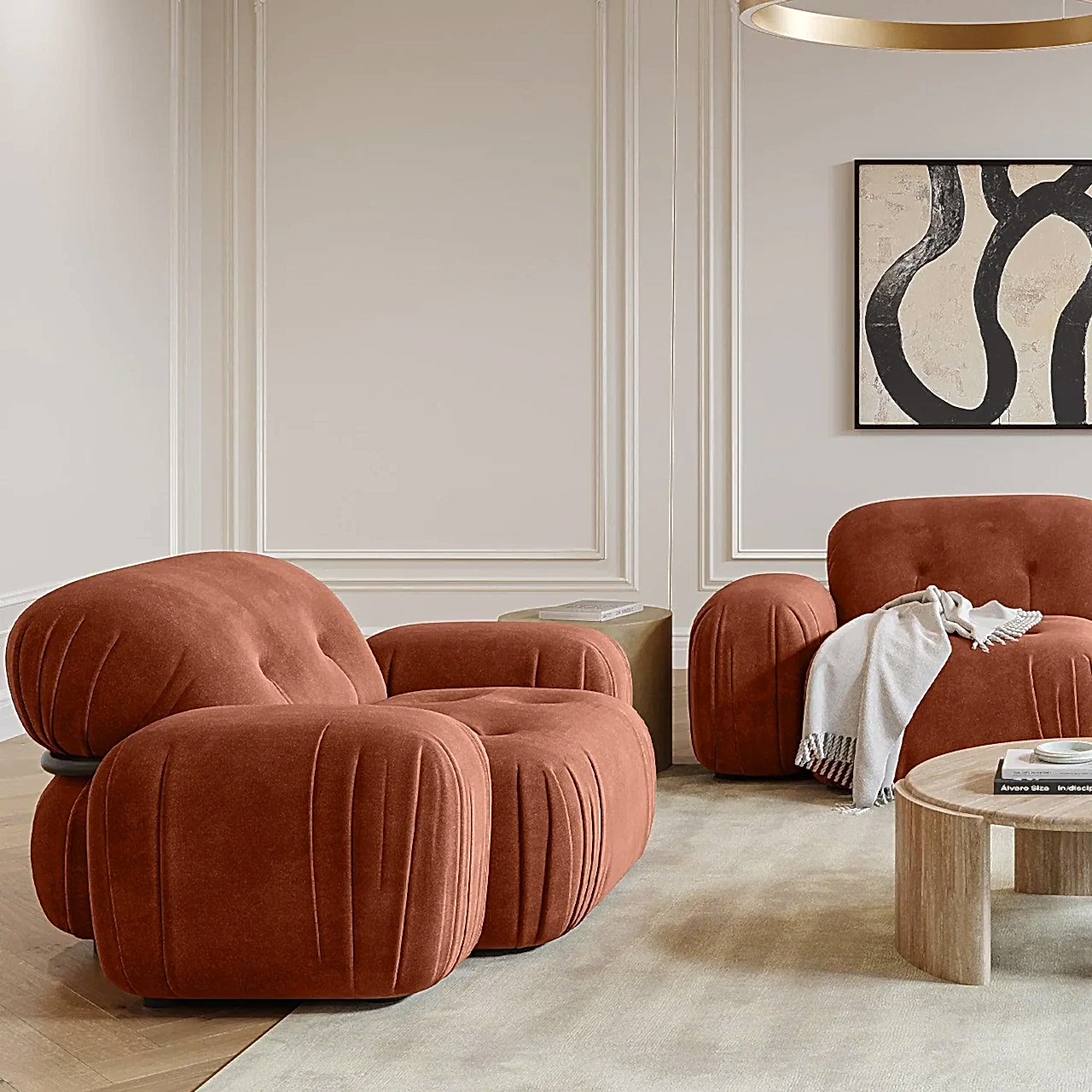 Dune Sectional Sofa Terracotta Velvet